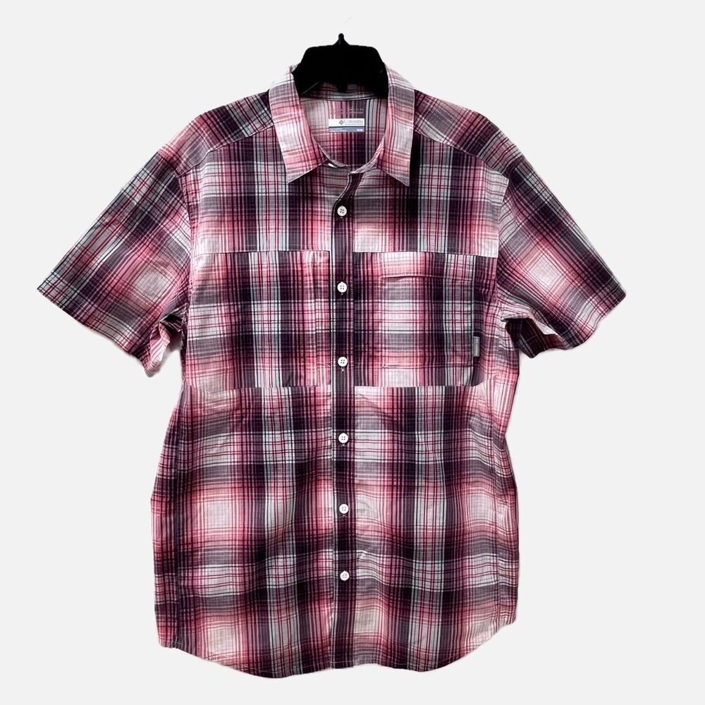 Columbia Omni-Wick Red/Grey Plaid Short Sleeve Shirt Size Medium